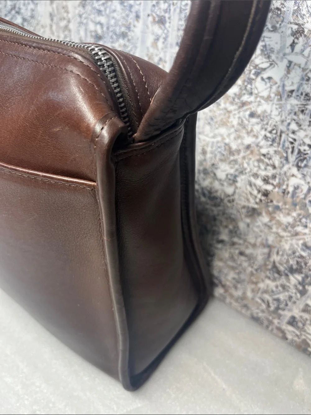 COACH Aero Pocket 9052 Brown Zip Top Leather Shoulder Bag 1990s USA Vintage
